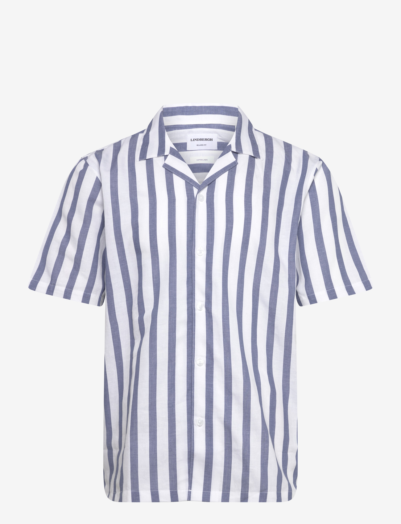 Lindbergh - Cot/lin striped resort S/S - kortærmede skjorter - dusty blue - 1