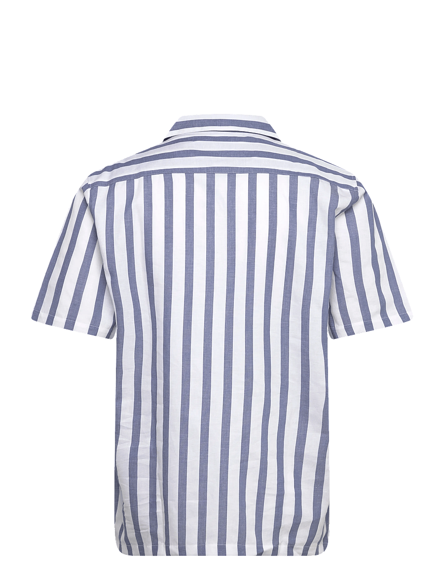 Lindbergh - Cot/lin striped resort S/S - kortærmede skjorter - dusty blue - 2