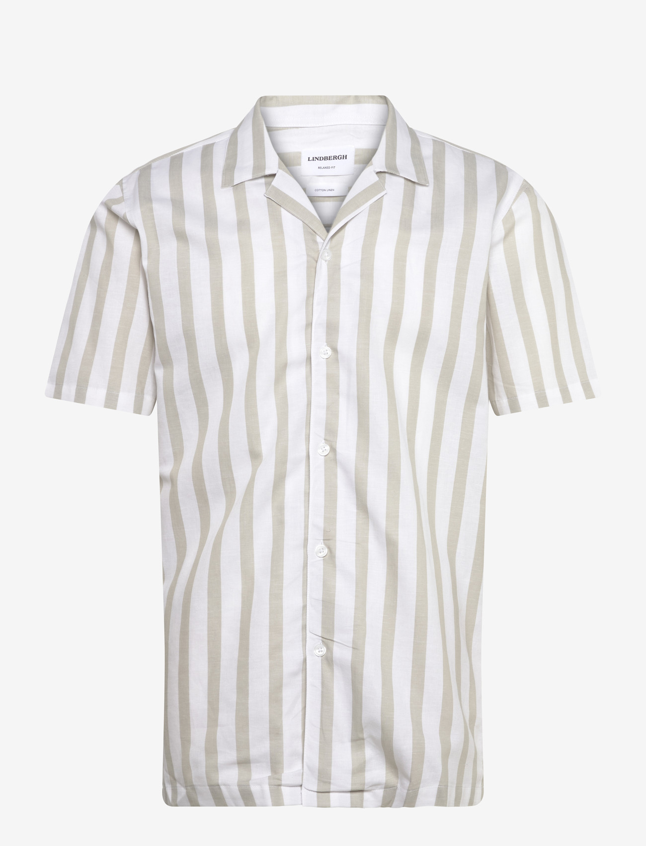 Lindbergh - Cot/lin striped resort S/S - kortærmede skjorter - stone - 1