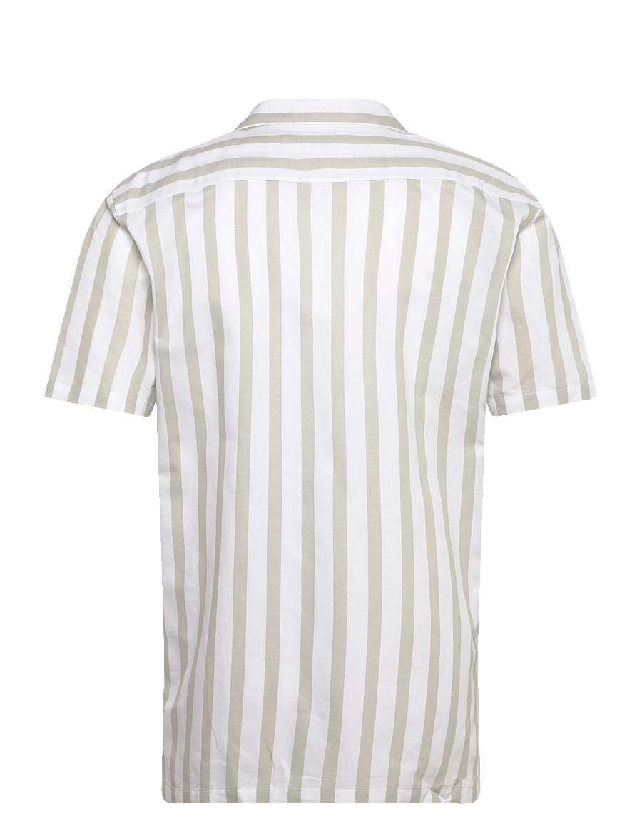 Lindbergh - Cot/lin striped resort S/S - kortærmede skjorter - stone - 2