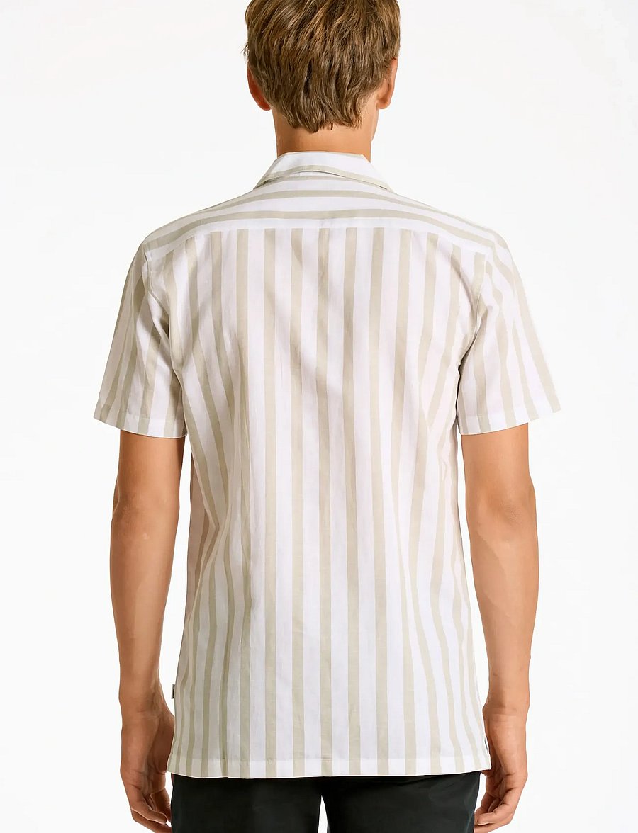 Lindbergh - Cot/lin striped resort S/S - kortærmede skjorter - stone - 4