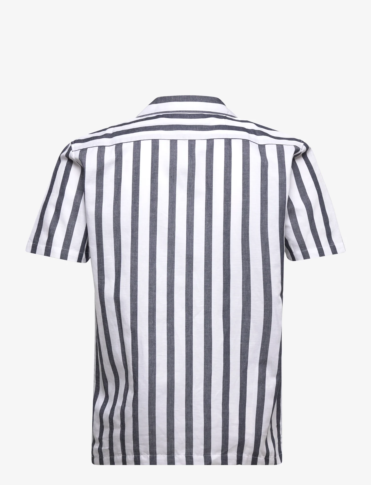 Lindbergh - Cot/lin striped resort S/S - short-sleeved shirts - navy - 1
