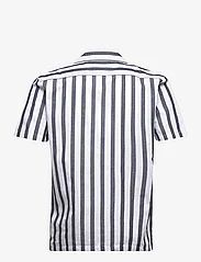 Lindbergh - Cot/lin striped resort S/S - short-sleeved shirts - navy - 1