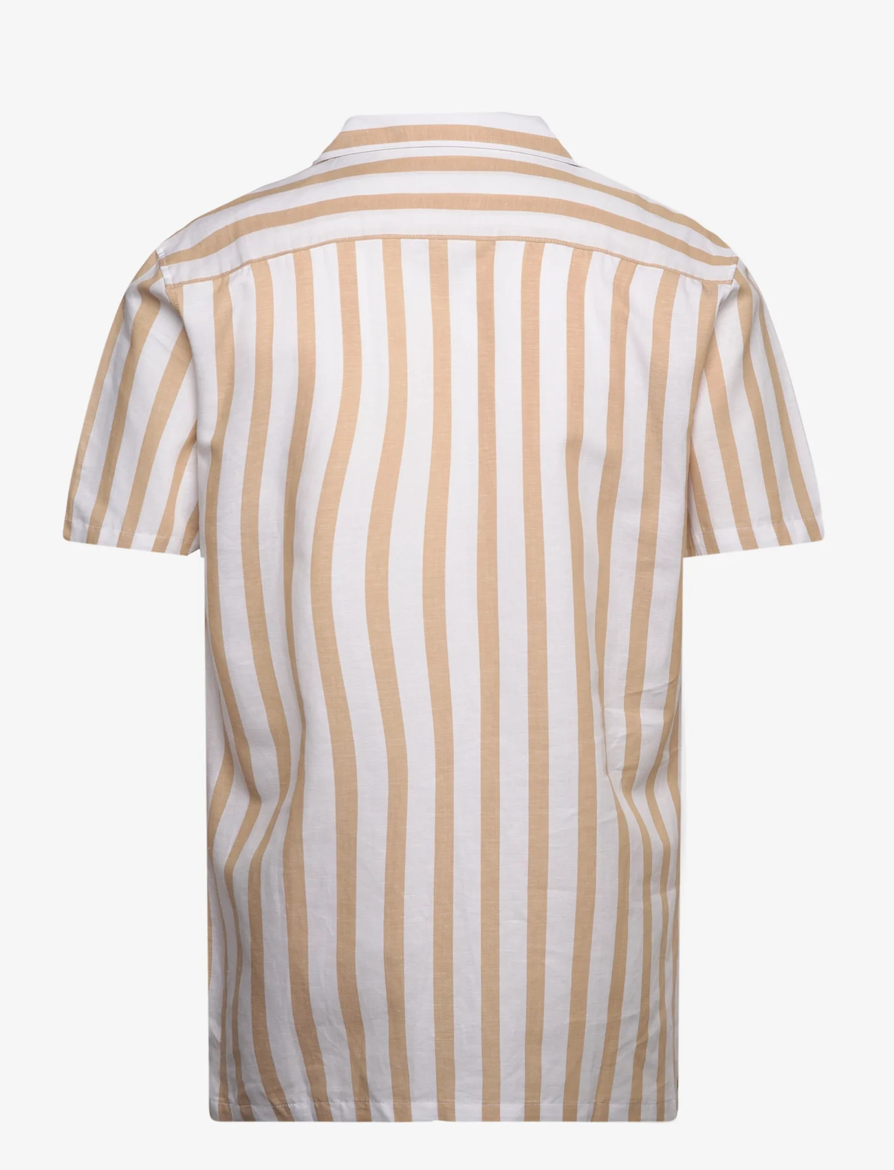 Lindbergh - Cot/lin striped resort S/S - short-sleeved shirts - sand - 1