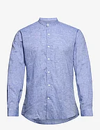 Mandarin linen blend shirt L/S - DK BLUE