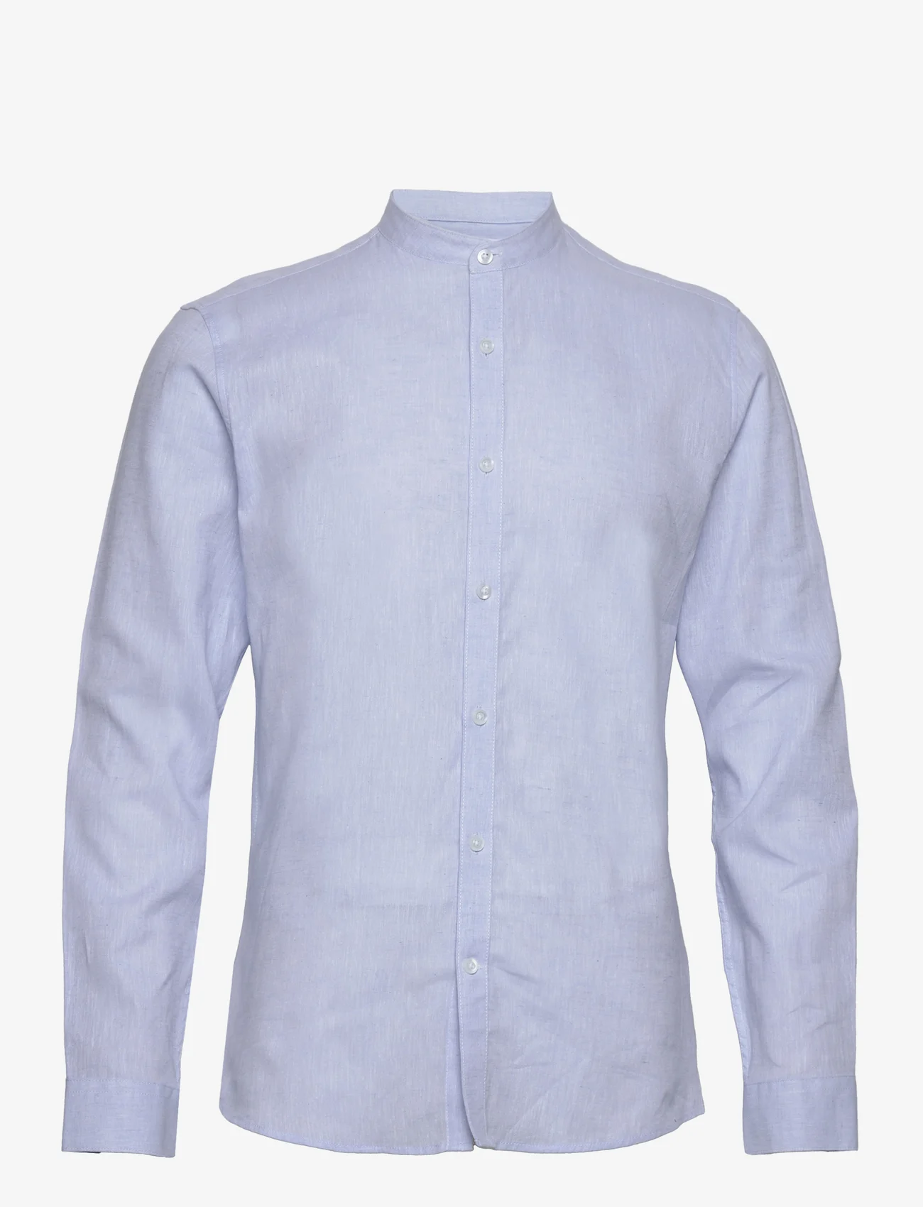 Lindbergh - Mandarin linen blend shirt L/S - linneskjortor - lt blue - 0