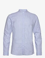 Mandarin linen blend shirt L/S - LT BLUE