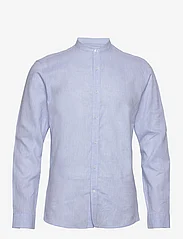 Lindbergh - Mandarin linen blend shirt L/S - linneskjortor - lt blue - 0