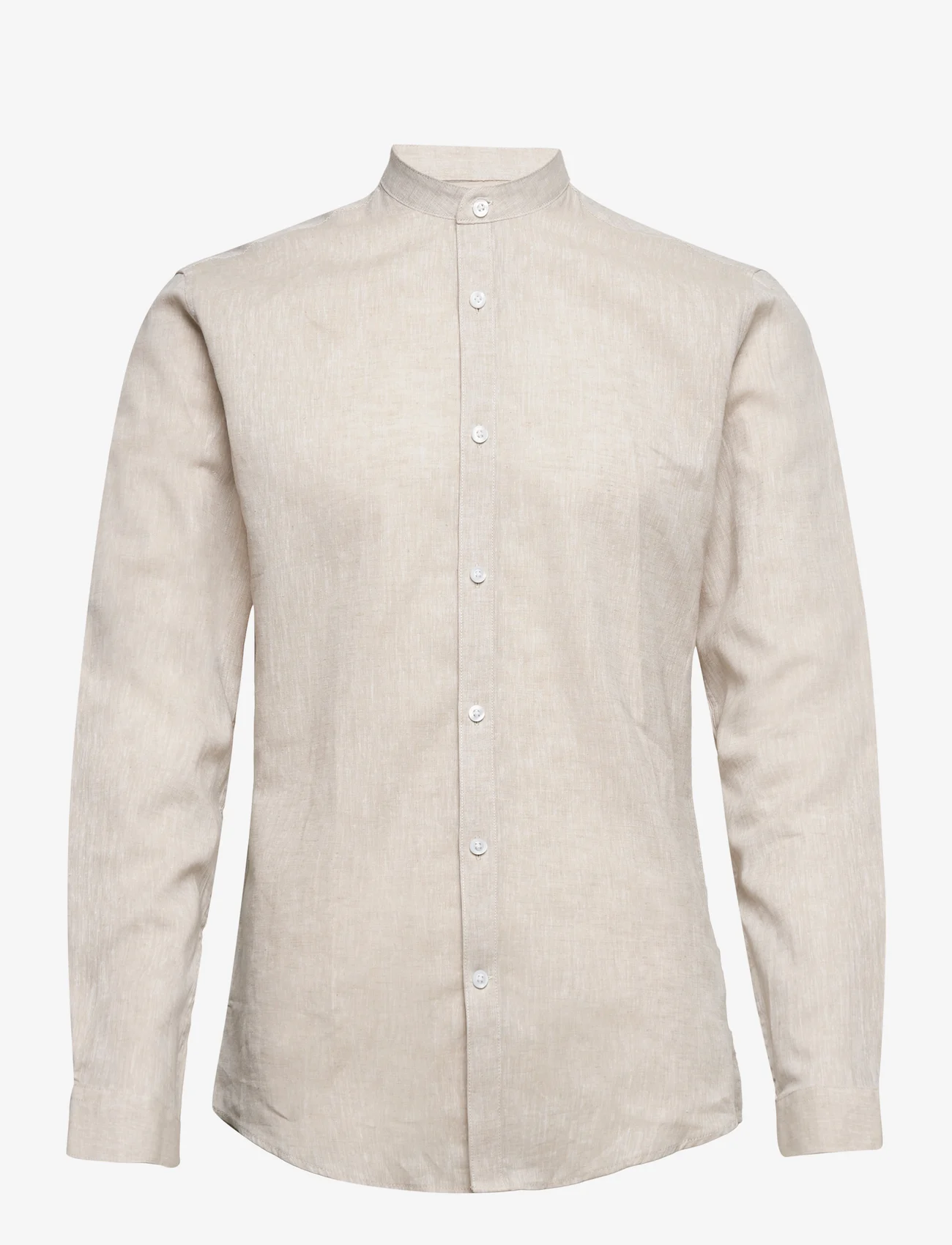Lindbergh - Mandarin linen blend shirt L/S - pellavakauluspaidat - stone - 0