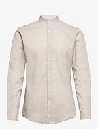 Mandarin linen blend shirt L/S - STONE