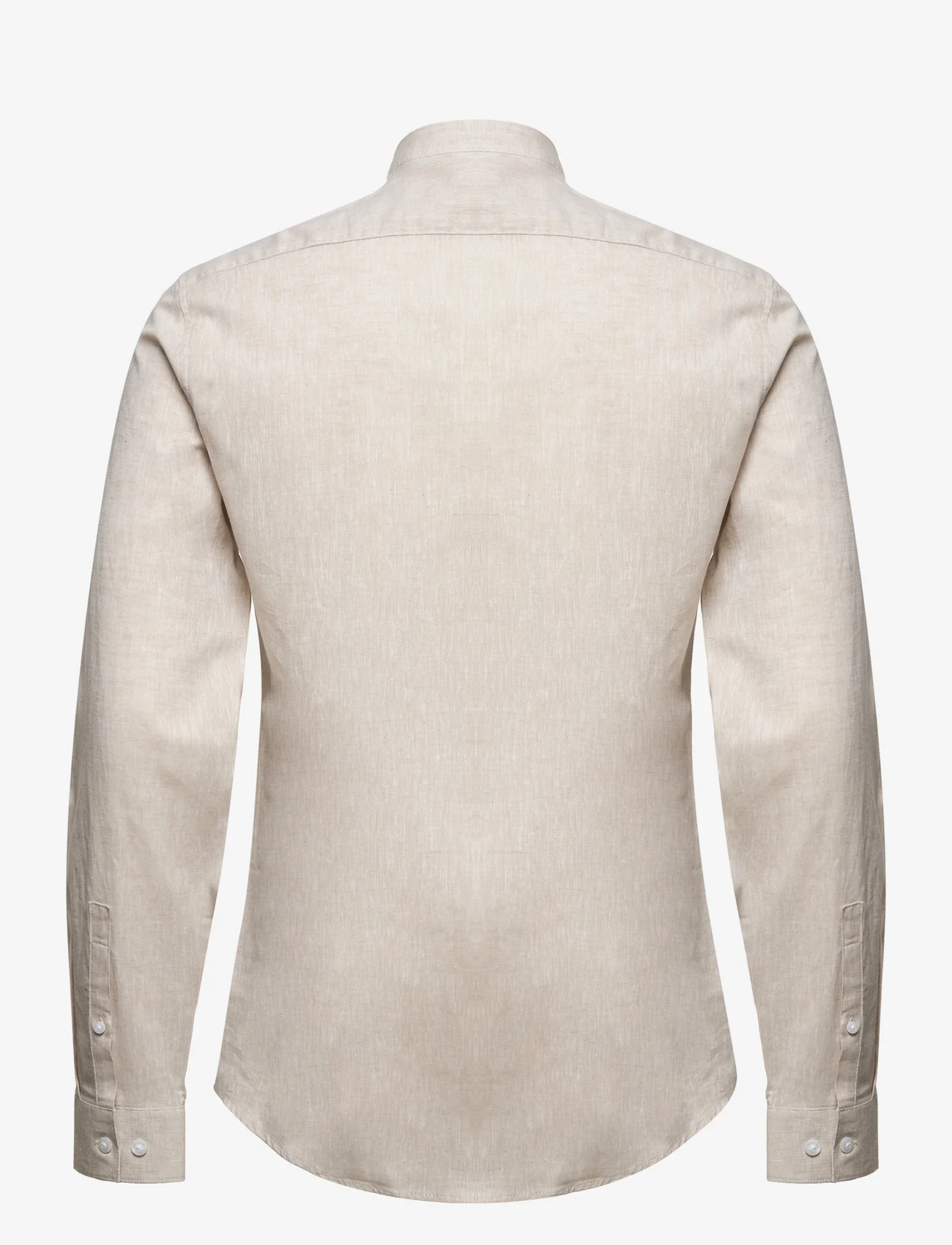 Lindbergh - Mandarin linen blend shirt L/S - linneskjortor - stone - 1