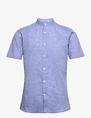 Lindbergh - Mandarin linen blend shirt S/S - linneskjortor - dk blue - 0