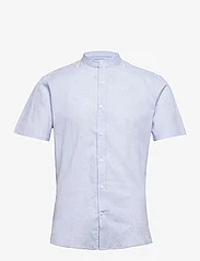 Lindbergh - Mandarin linen blend shirt S/S - linneskjortor - lt blue - 0