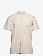 Mandarin linen blend shirt S/S - STONE