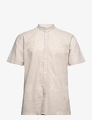 Lindbergh - Mandarin linen blend shirt S/S - nordic style - stone - 0