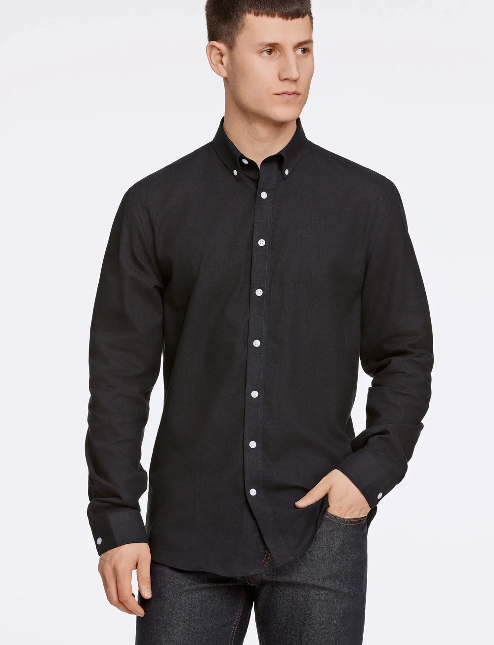 Lindbergh - Linen/cotton shirt L/S - linen shirts - black - 0