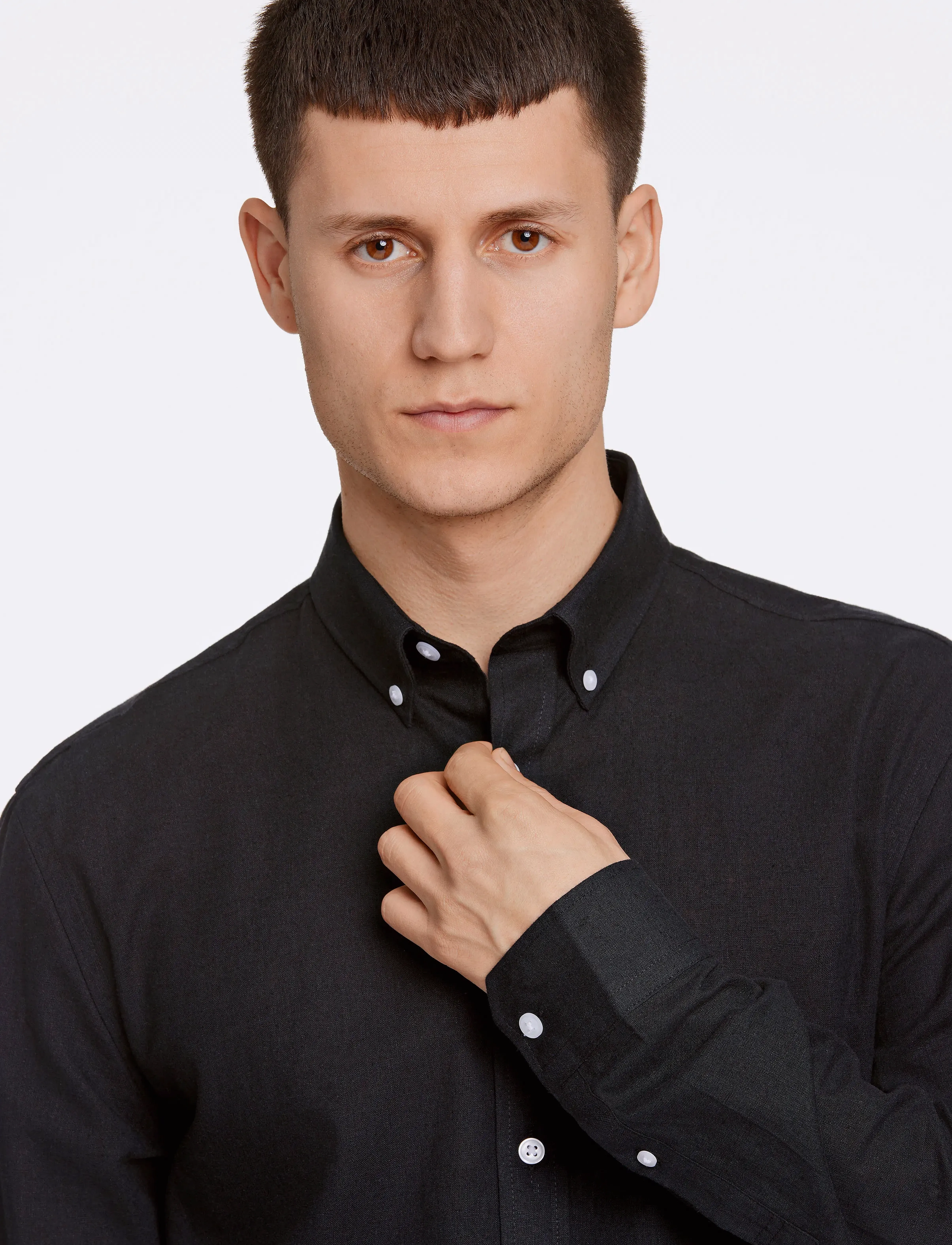 Lindbergh - Linen/cotton shirt L/S - pellavakauluspaidat - black - 5
