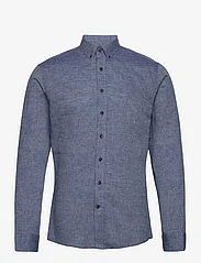 Lindbergh - Linen/cotton shirt L/S - pellavakauluspaidat - dk blue - 0