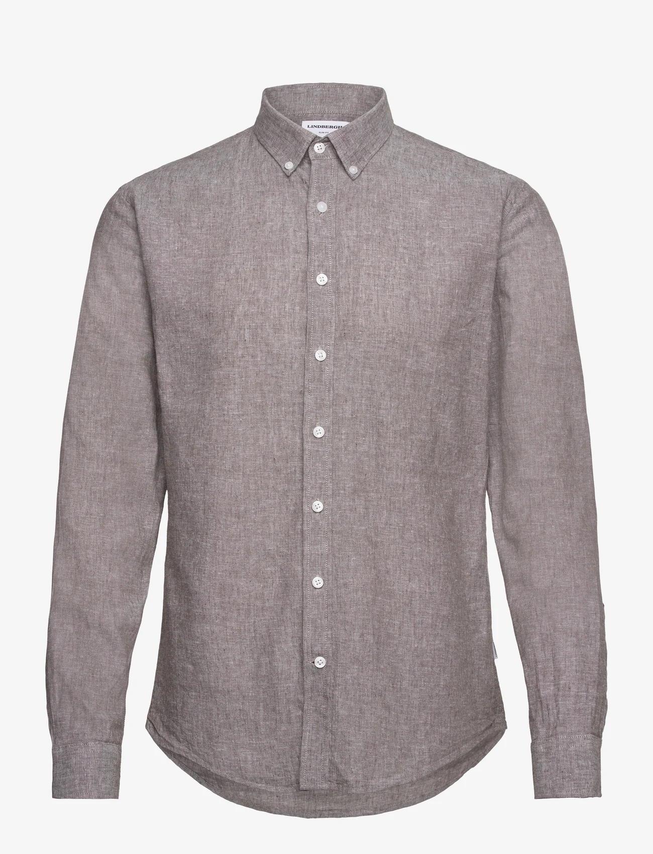 Lindbergh - Linen/cotton shirt L/S - linen shirts - dk stone - 0