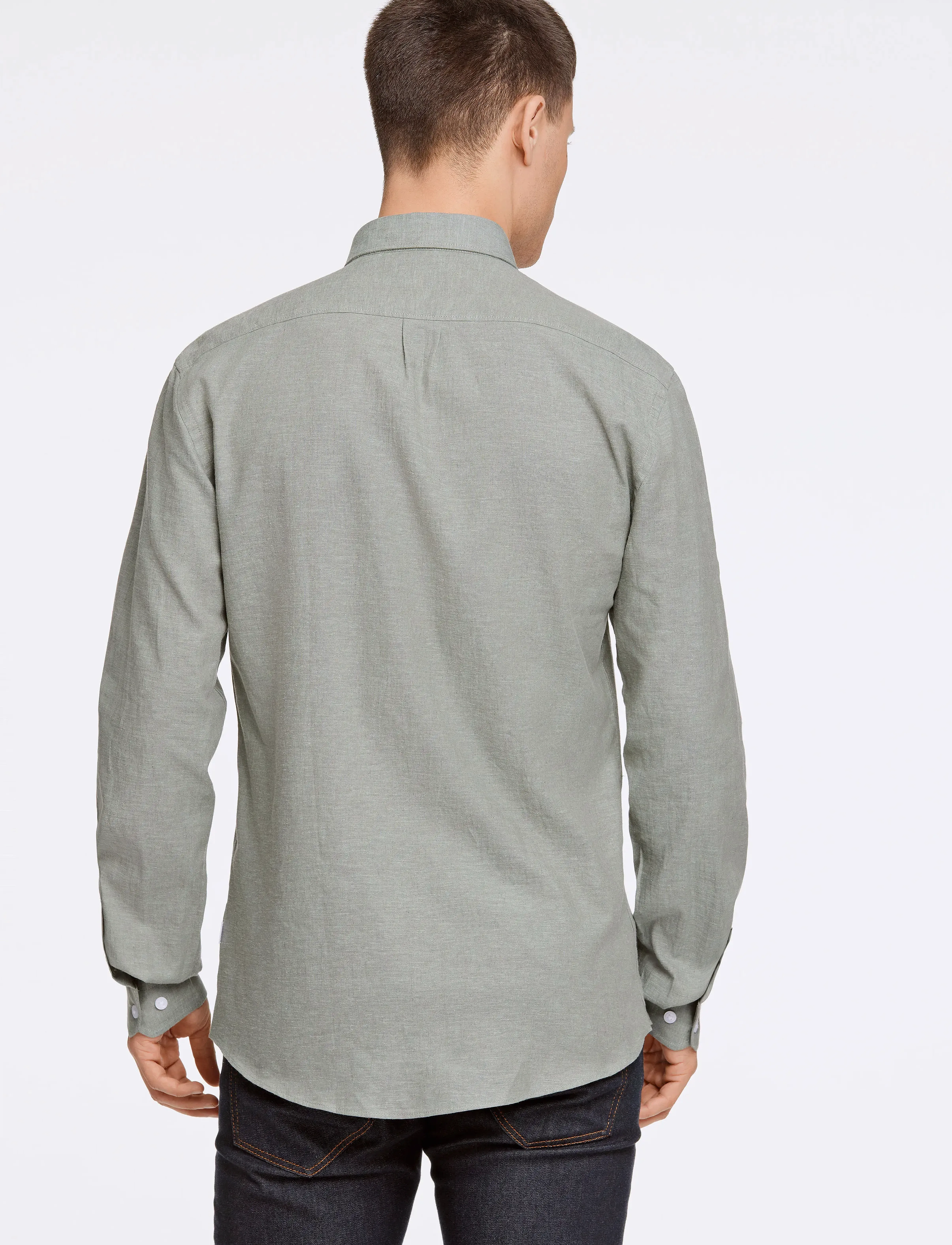 Lindbergh - Linen/cotton shirt L/S - hørskjorter - faded green - 3