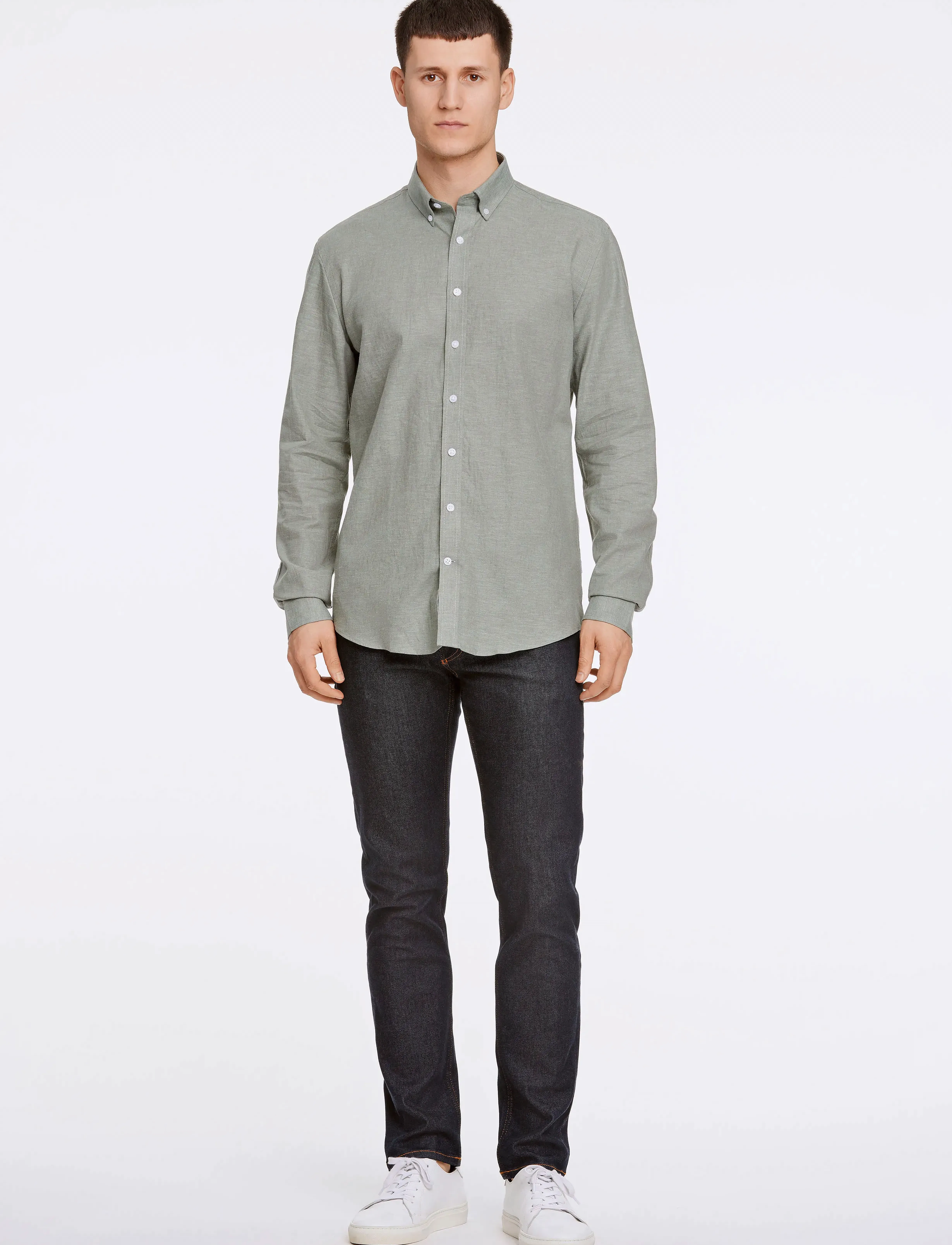 Lindbergh - Linen/cotton shirt L/S - hørskjorter - faded green - 4