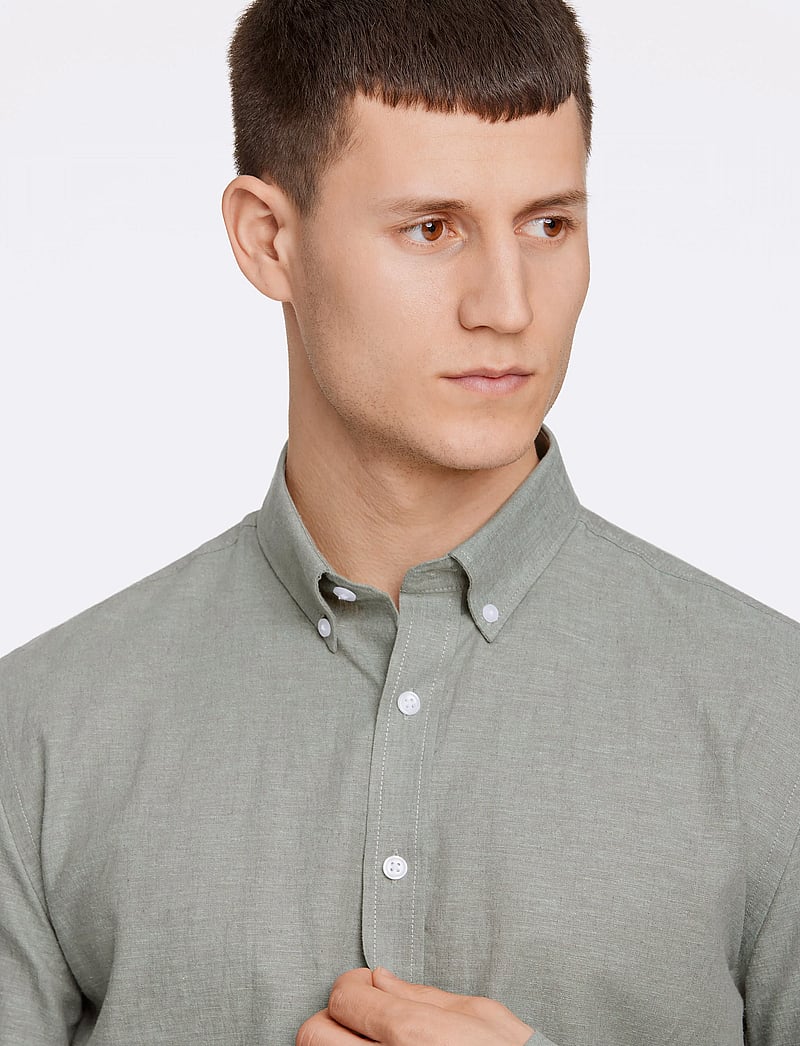 Lindbergh - Linen/cotton shirt L/S - leinenhemden - faded green - 5