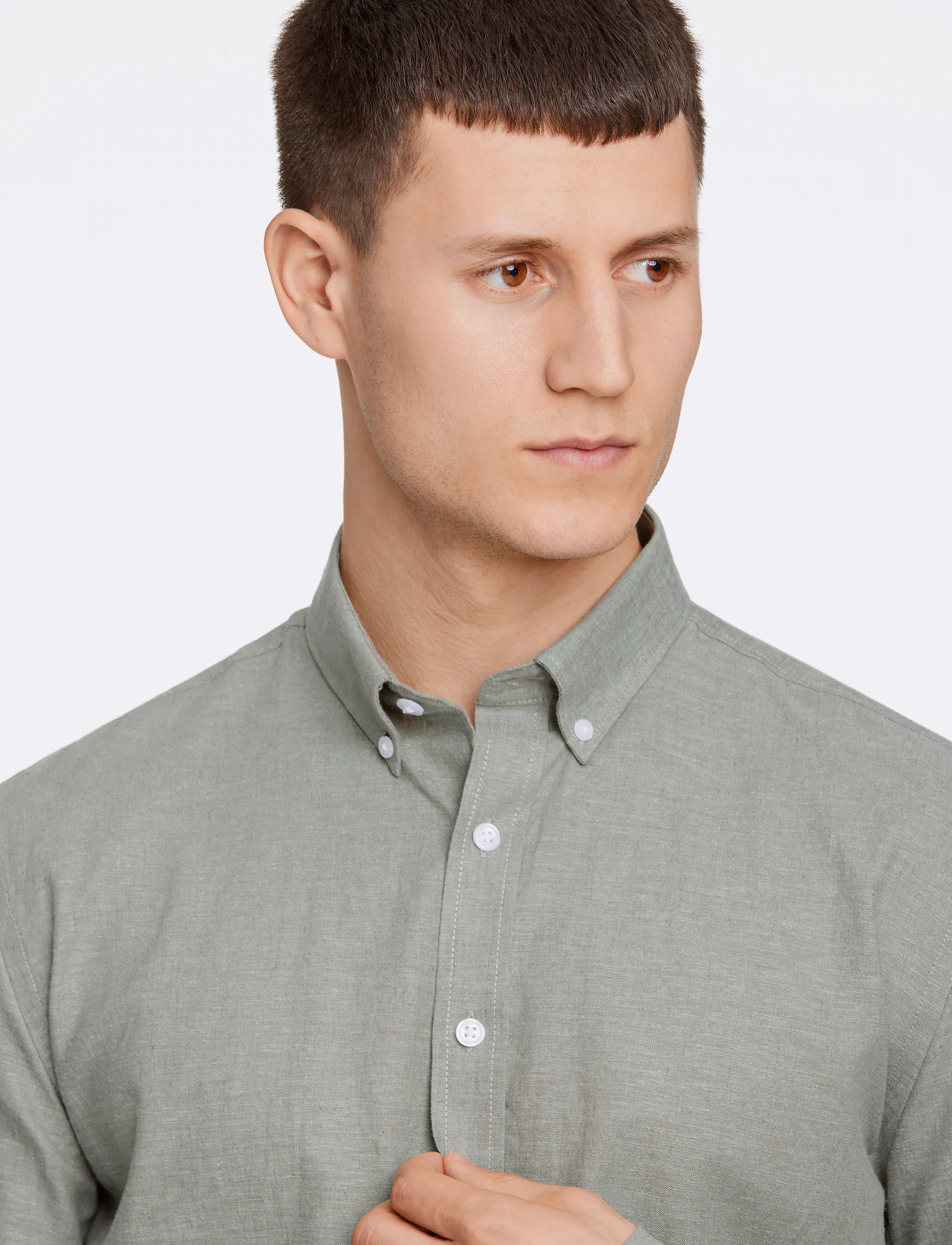 Lindbergh - Linen/cotton shirt L/S - hørskjorter - faded green - 5