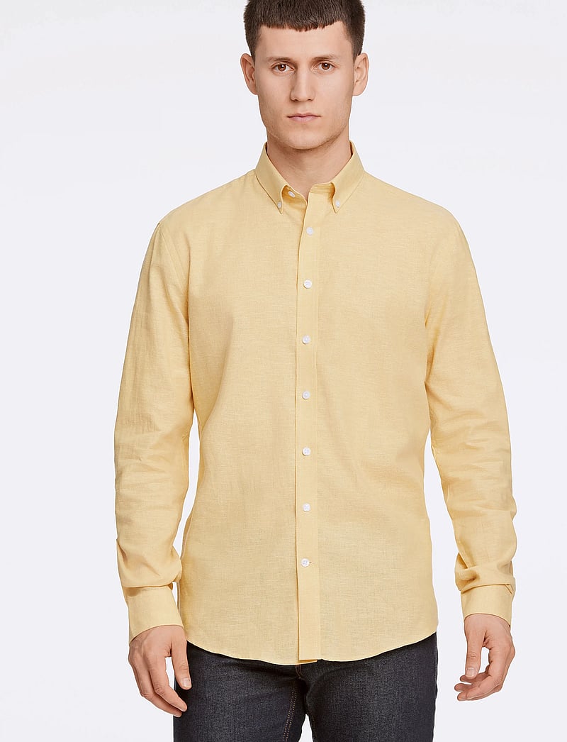 Lindbergh - Linen/cotton shirt L/S - hørskjorter - faded yellow - 0