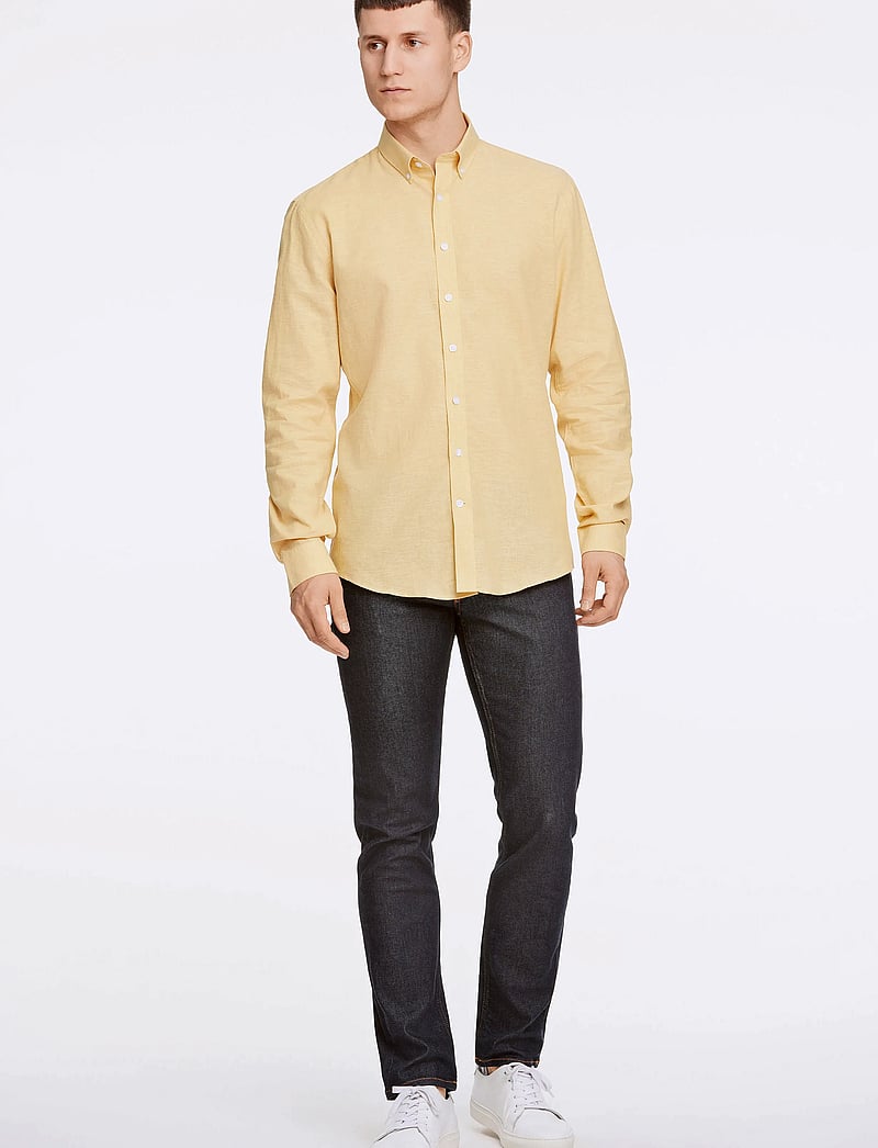 Lindbergh - Linen/cotton shirt L/S - hørskjorter - faded yellow - 4