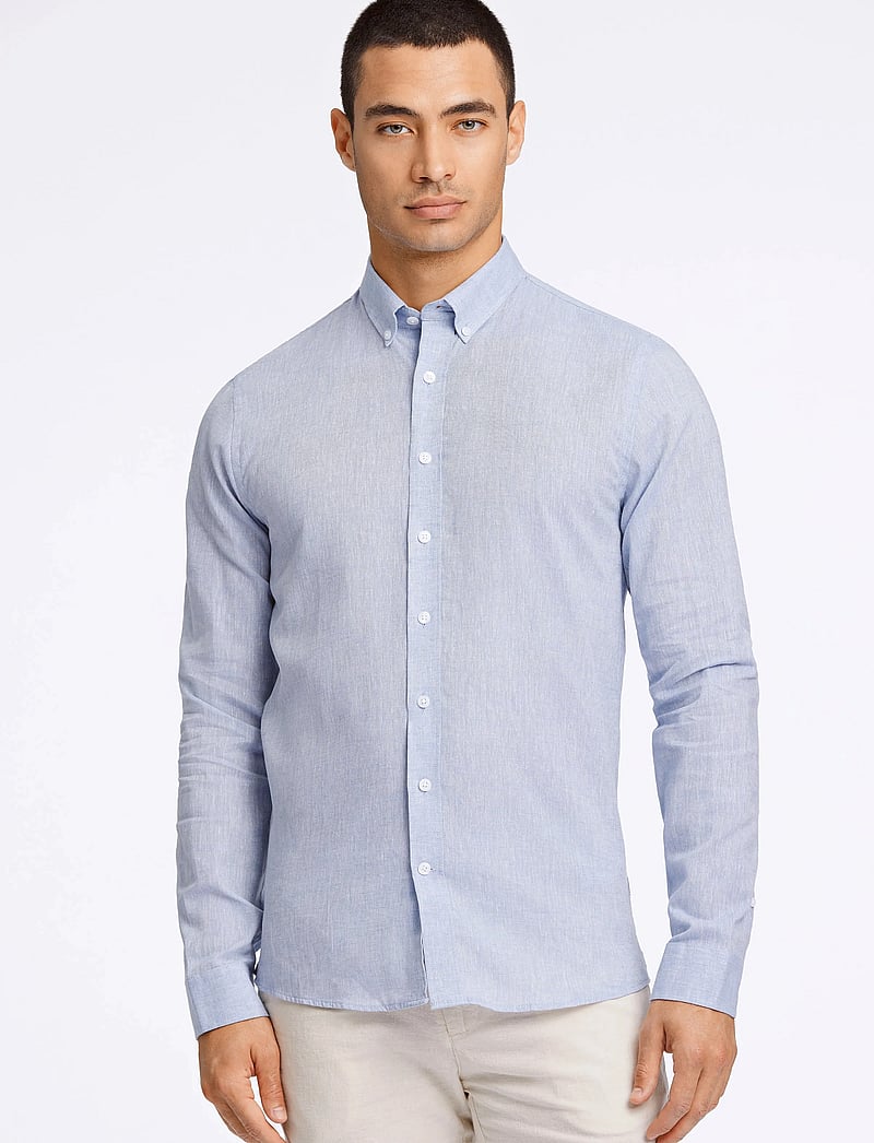 Lindbergh - Linen/cotton shirt L/S - leinenhemden - lt blue - 0