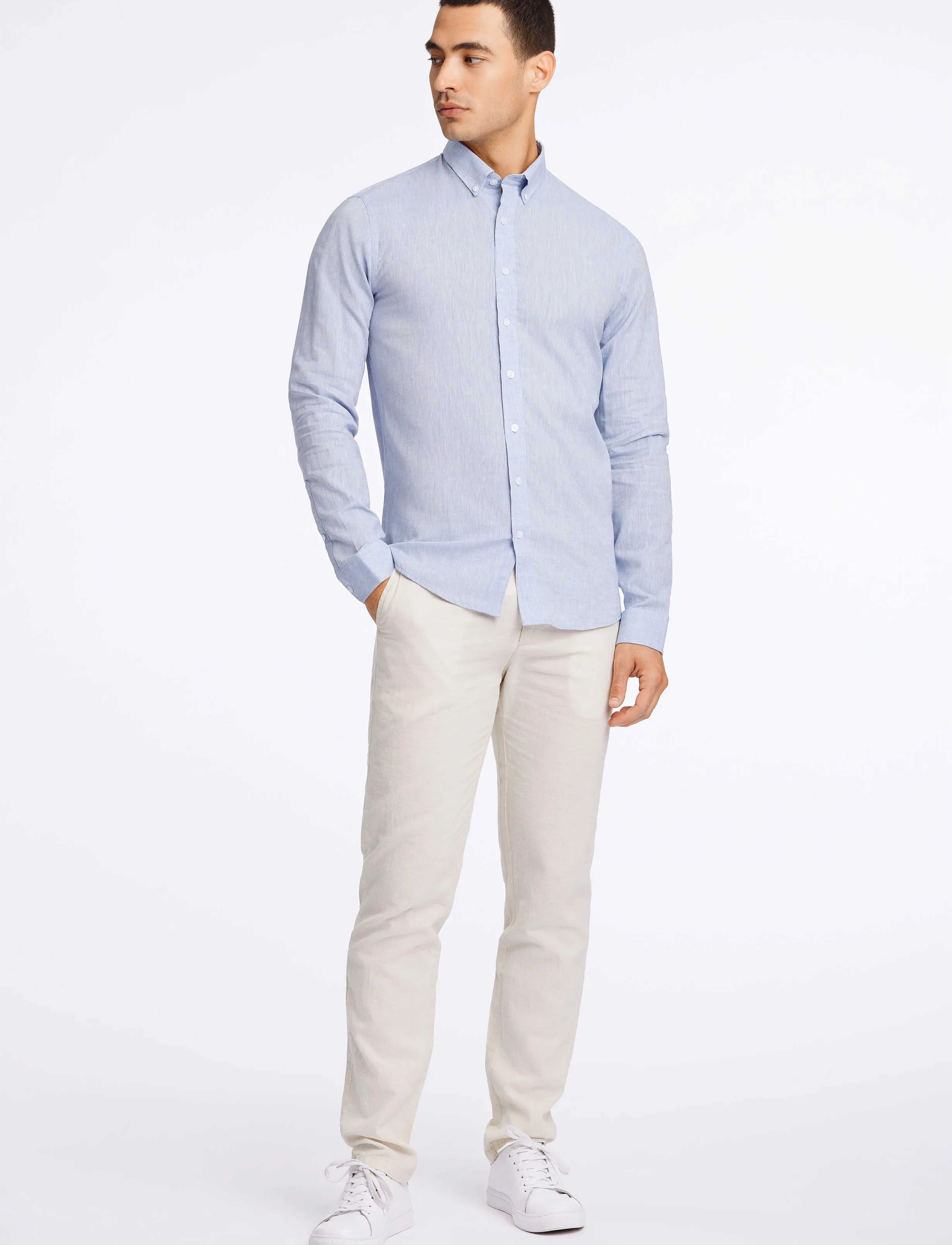 Lindbergh - Linen/cotton shirt L/S - leinenhemden - lt blue - 4