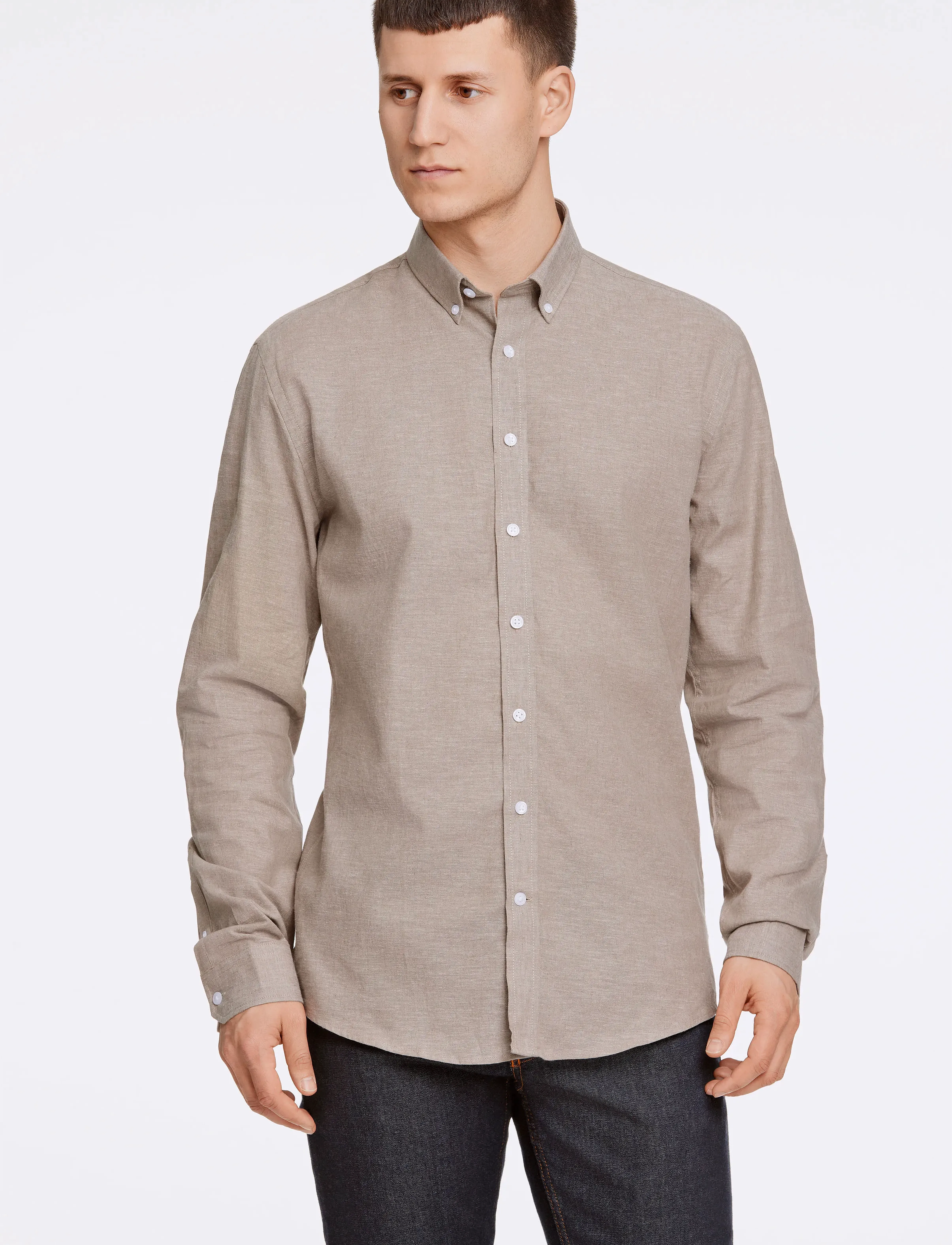 Lindbergh Linen/cotton shirt L/S - Skjorter - MID STONE / beige