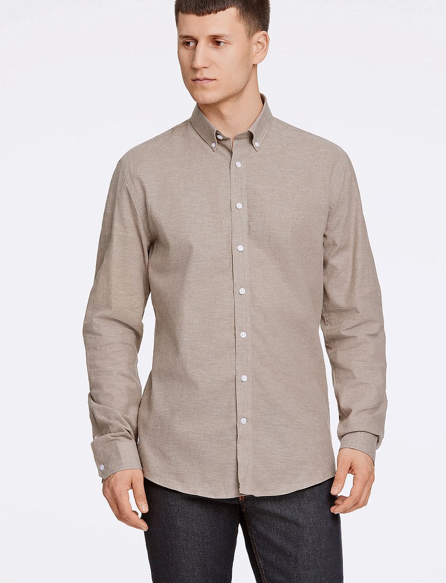 Lindbergh - Linen/cotton shirt L/S - chemises de lin - mid stone - 0