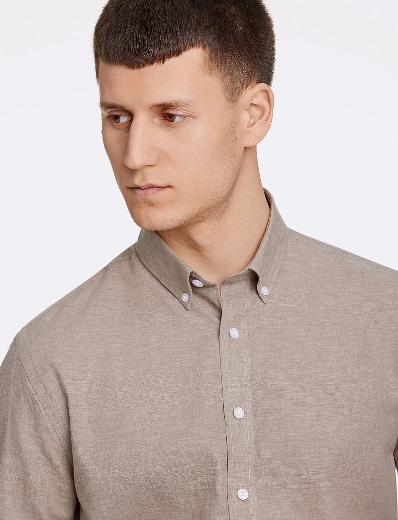 Lindbergh - Linen/cotton shirt L/S - leinenhemden - mid stone - 5