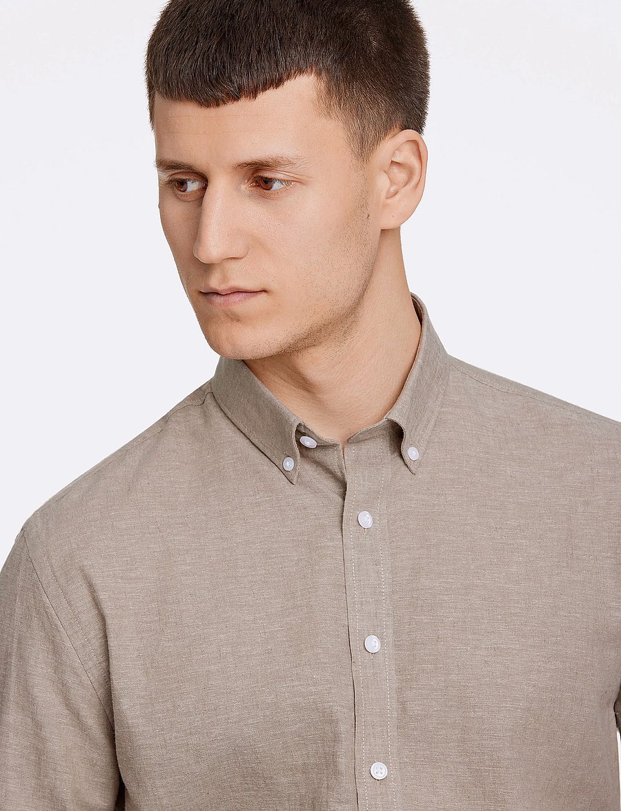 Lindbergh - Linen/cotton shirt L/S - chemises de lin - mid stone - 5