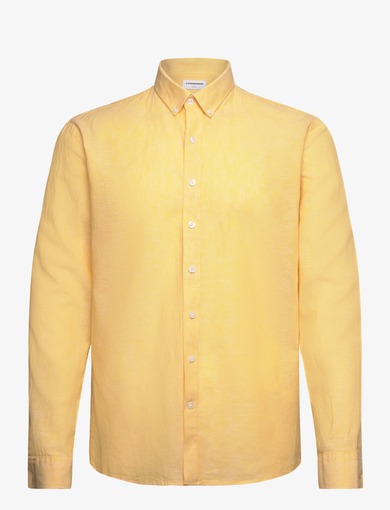 Lindbergh - Linen/cotton shirt L/S - linen shirts - mid yellow - 0