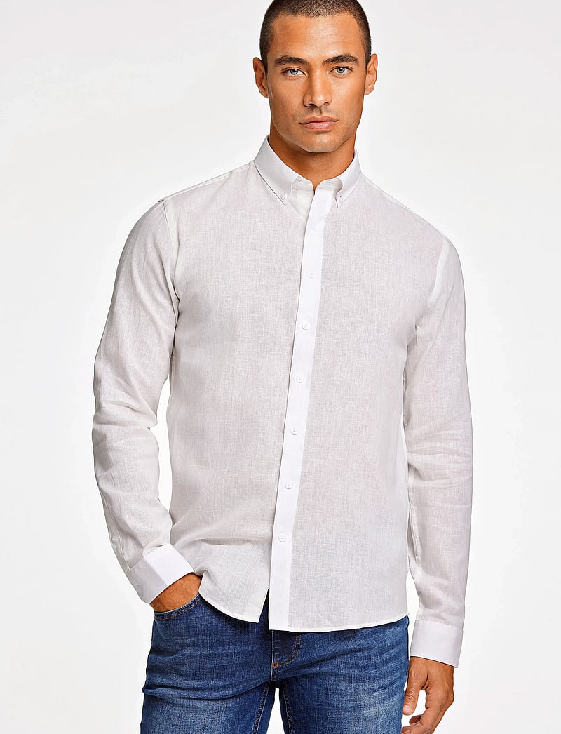 Lindbergh - Linen/cotton shirt L/S - leinenhemden - white - 0