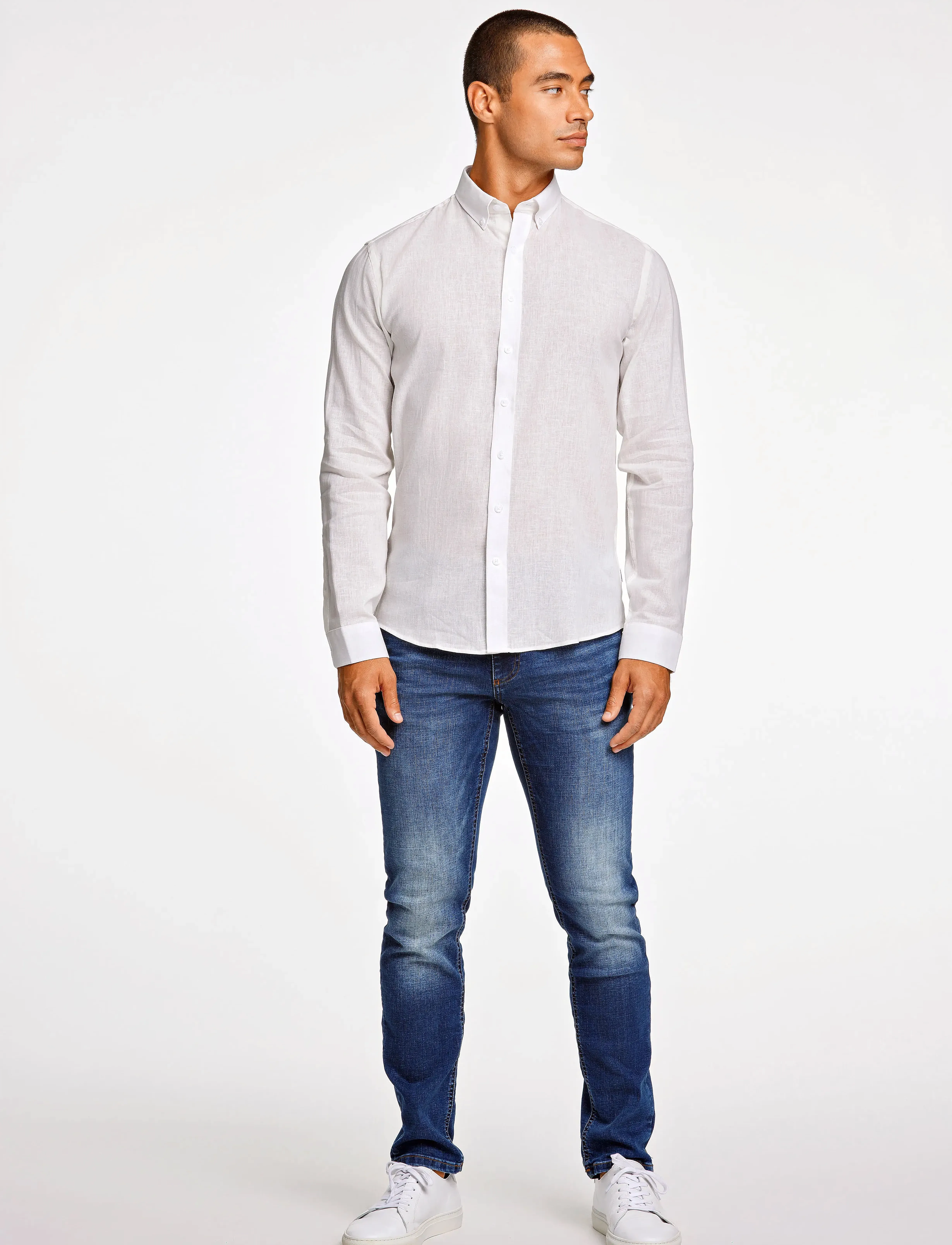 Lindbergh - Linen/cotton shirt L/S - hørskjorter - white - 4