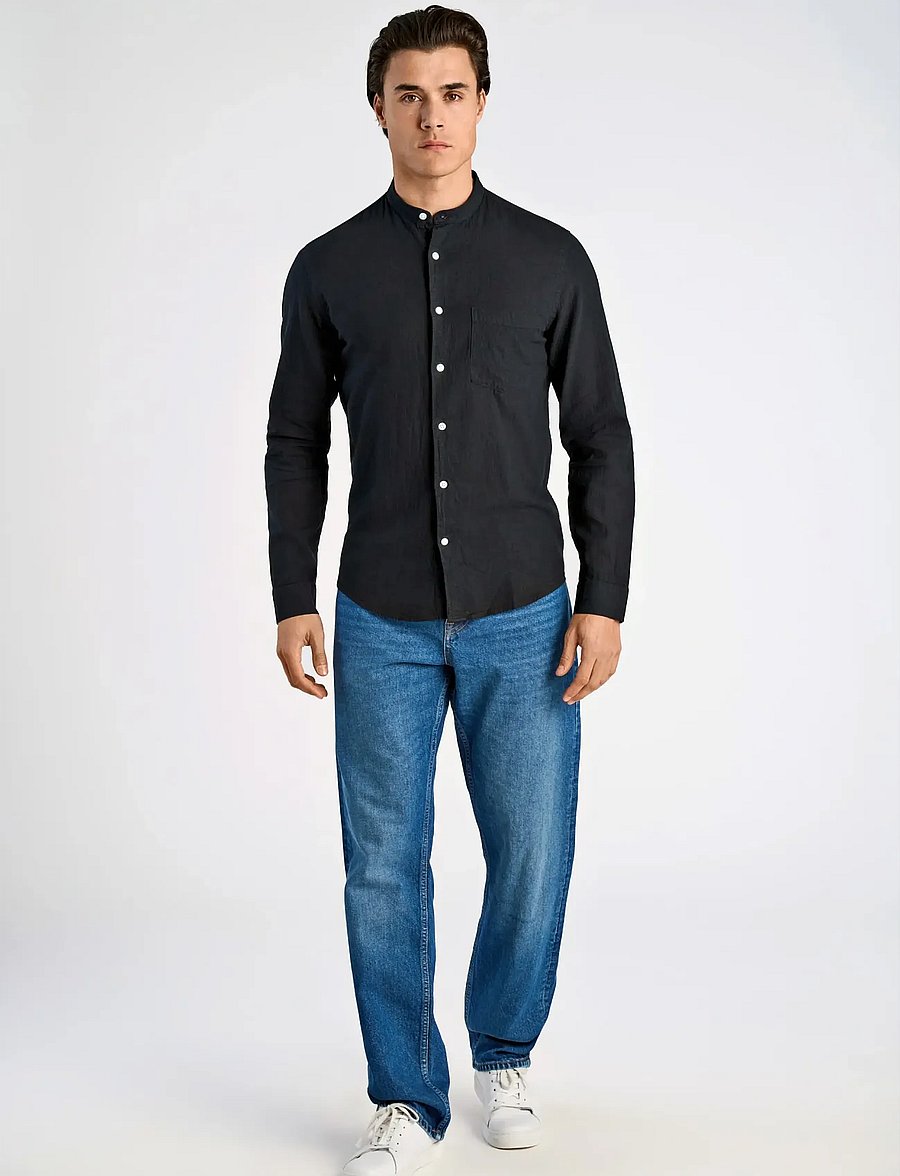Lindbergh - Linen/cotton shirt L/S - oxford skjorter - black - 0