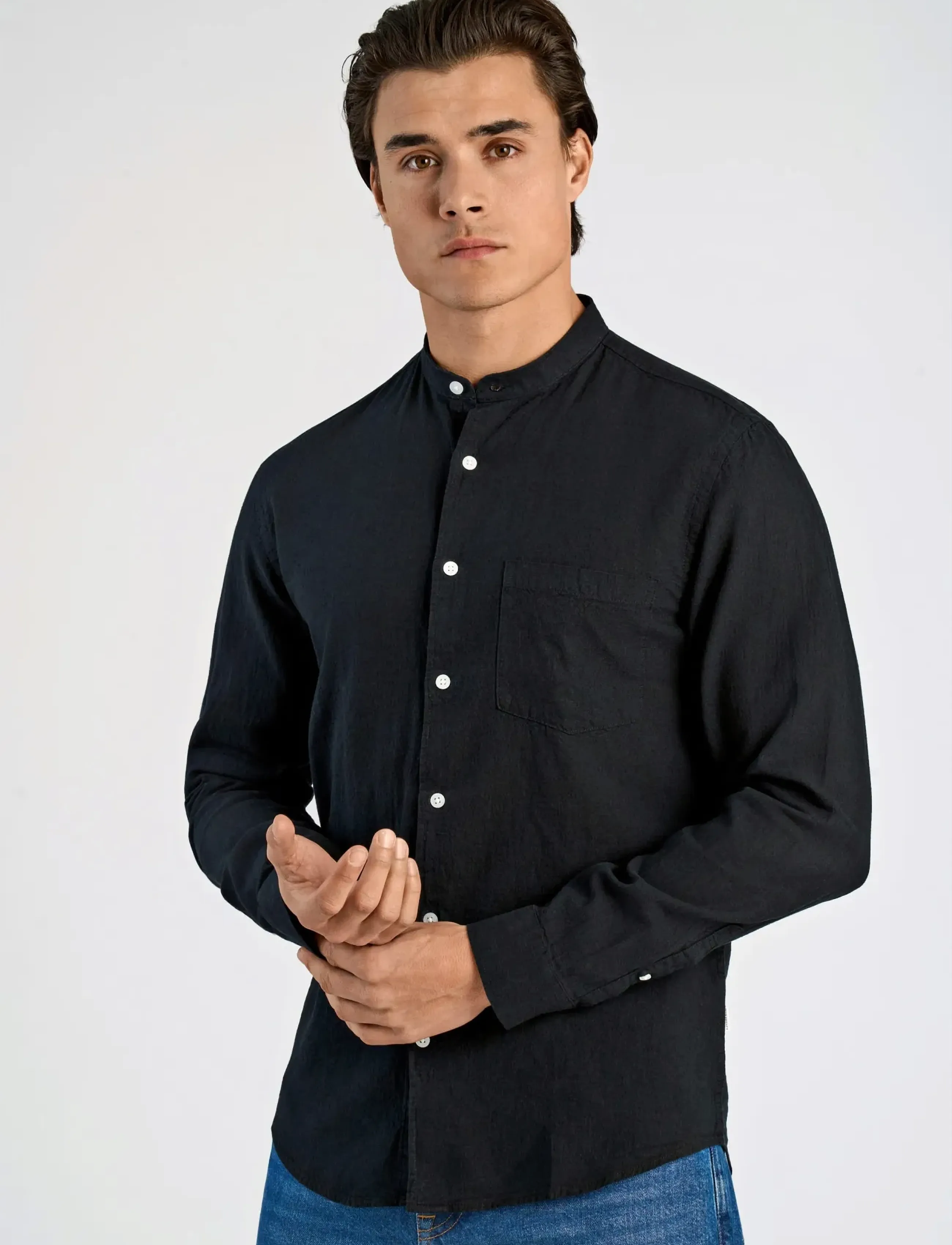 Lindbergh - Linen/cotton shirt L/S - oxfordi särgid - black - 3