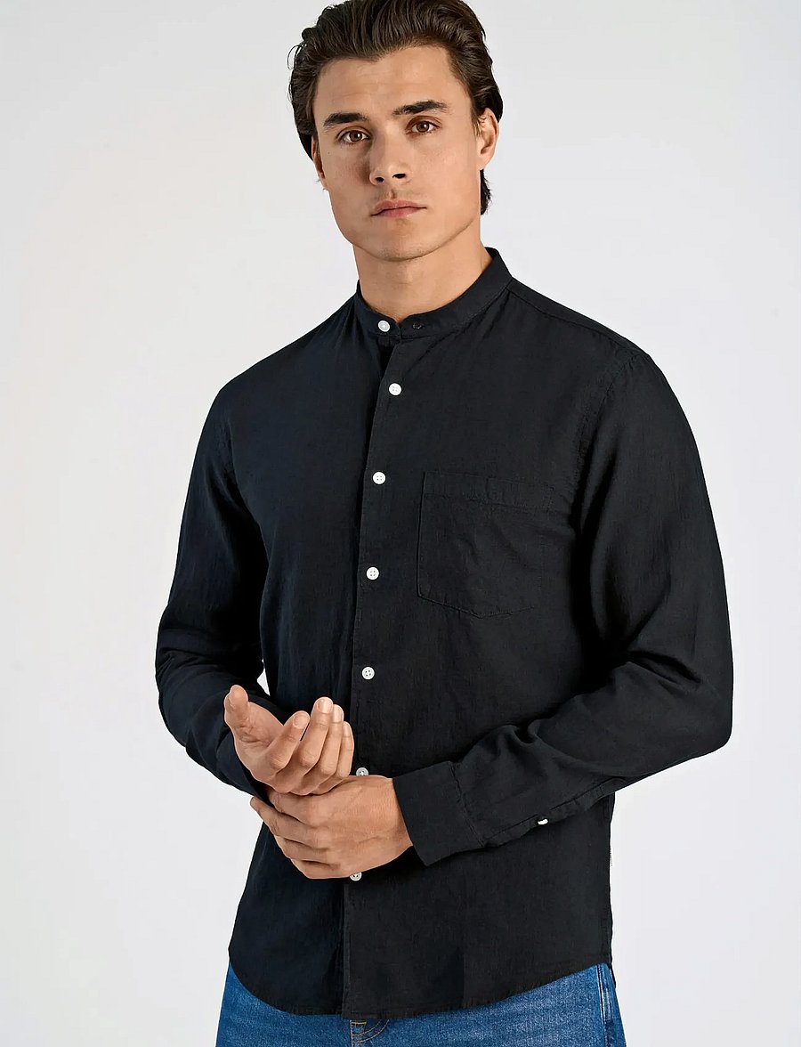 Lindbergh - Linen/cotton shirt L/S - oxford skjorter - black - 3