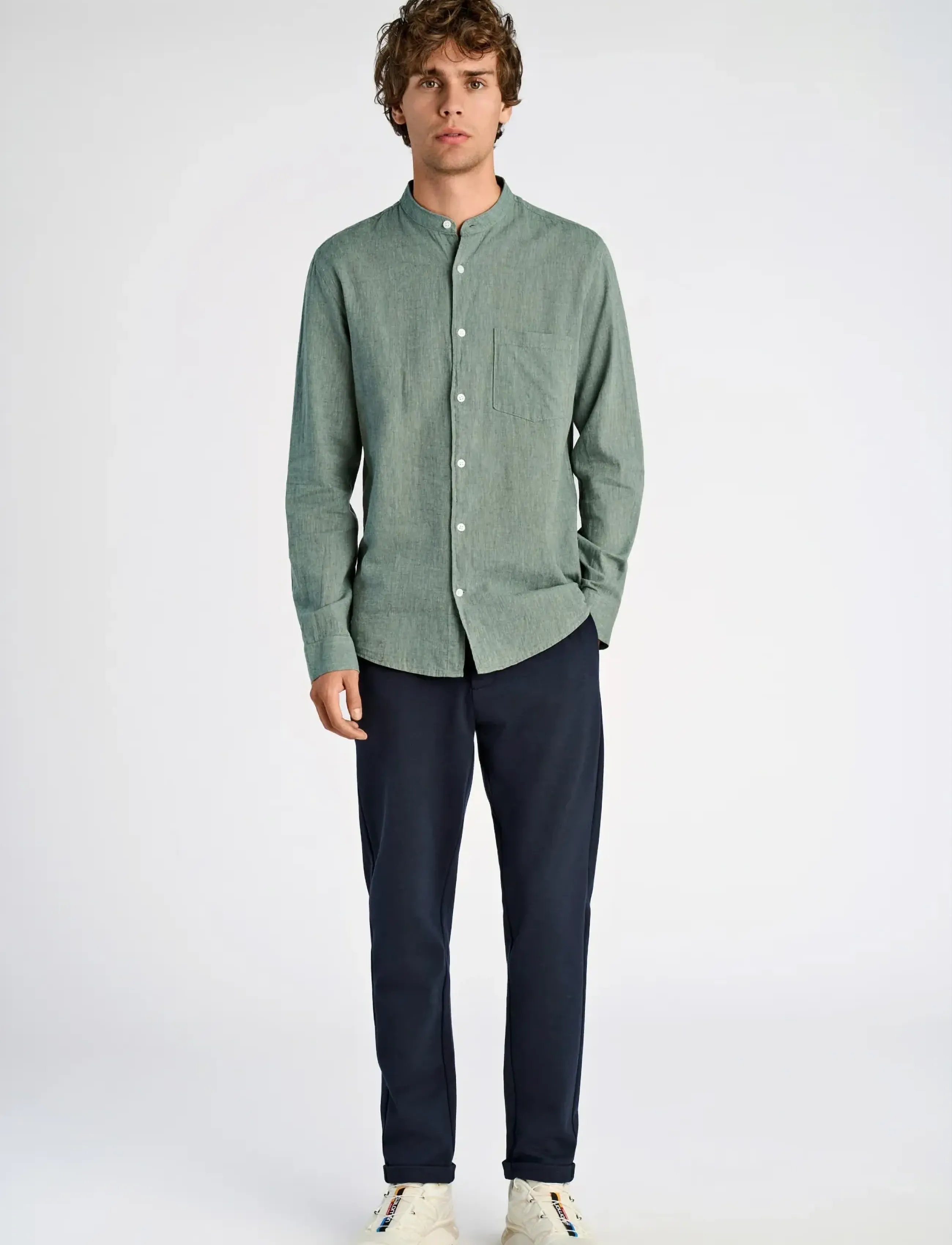 Lindbergh Linen/cotton shirt L/S - Skjorter - FADED GREEN / green