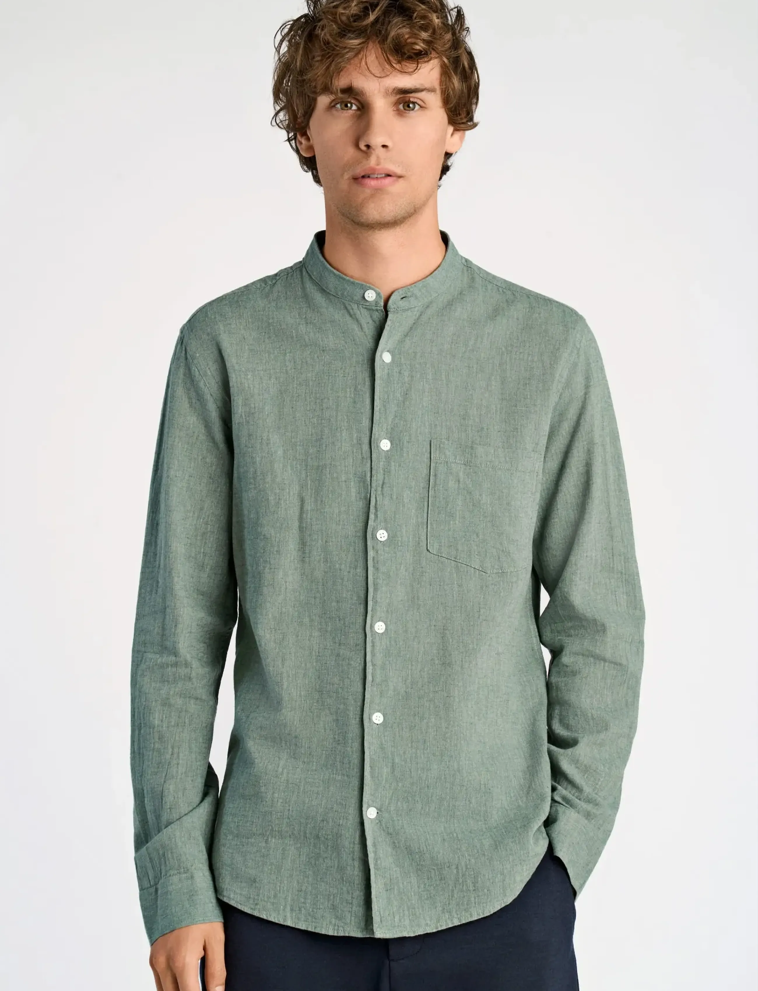 Lindbergh - Linen/cotton shirt L/S - oxford skjorter - faded green - 3