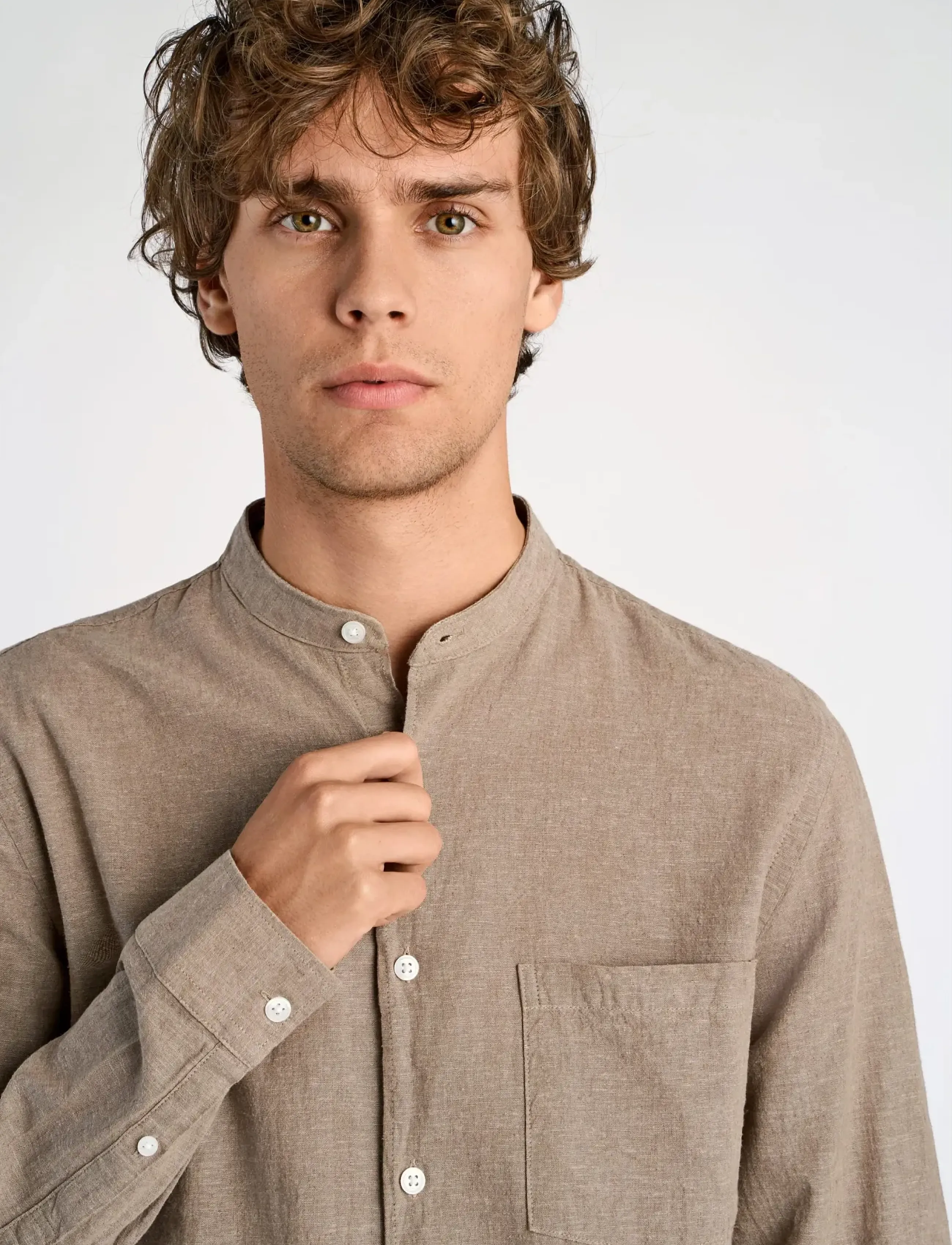 Lindbergh - Linen/cotton shirt L/S - oxford shirts - mid stone - 5