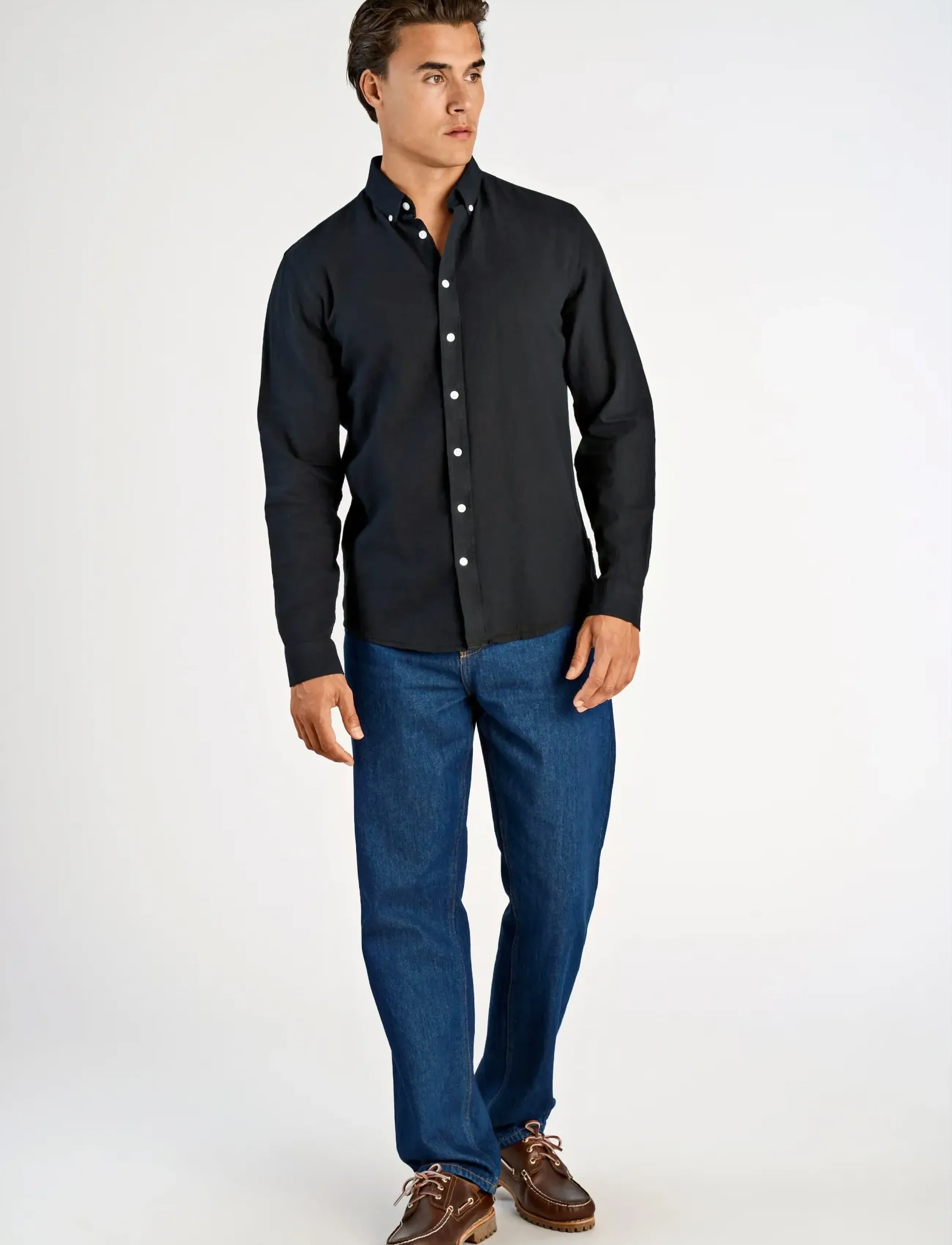 Lindbergh Linen/cotton shirt L/S - Lindbergh - BLACK / black