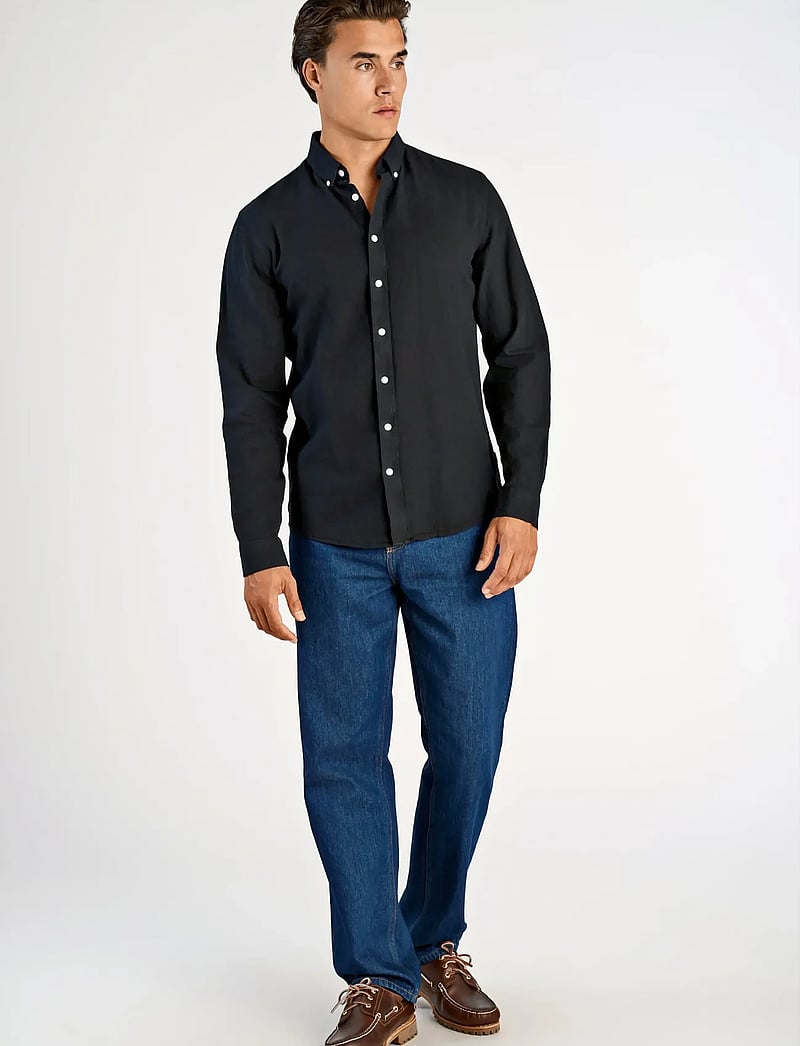 Lindbergh - Linen/cotton shirt L/S - oxford skjorter - black - 0