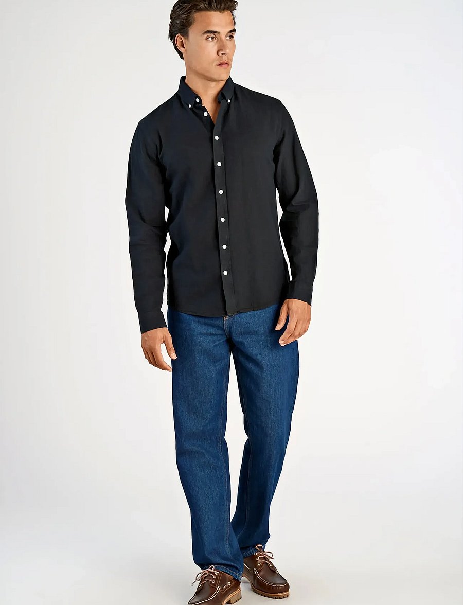 Lindbergh - Linen/cotton shirt L/S - oxford skjorter - black - 0