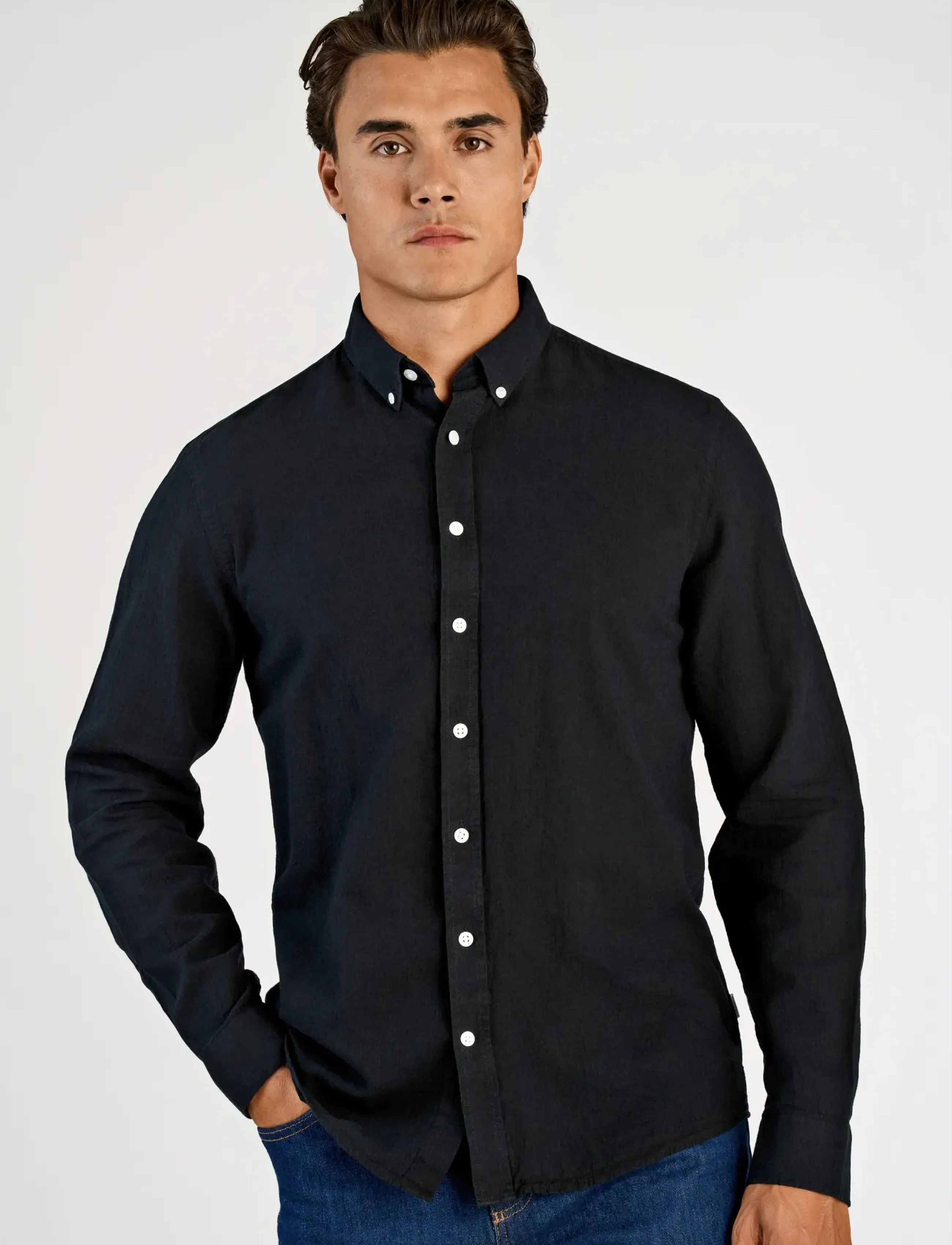 Lindbergh - Linen/cotton shirt L/S - oxfordi särgid - black - 3