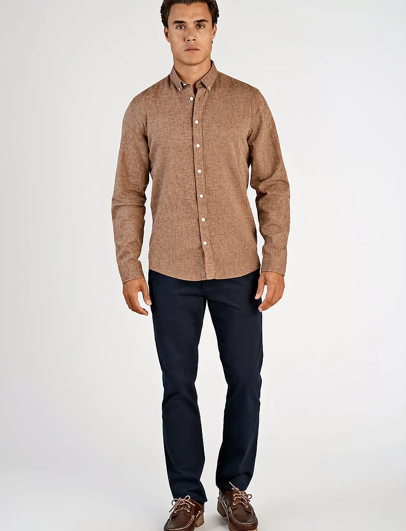 Lindbergh - Linen/cotton shirt L/S - oxford skjorter - brown - 0