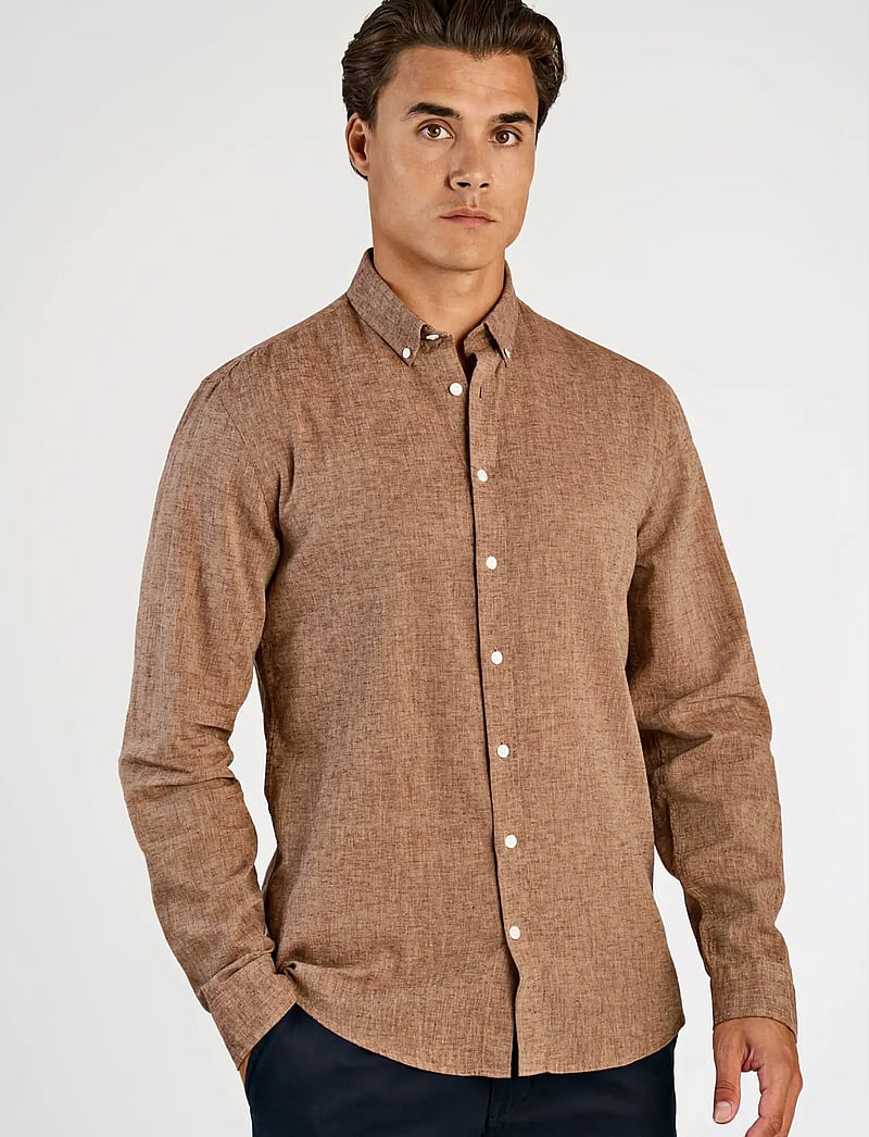 Lindbergh - Linen/cotton shirt L/S - oxford skjorter - brown - 3